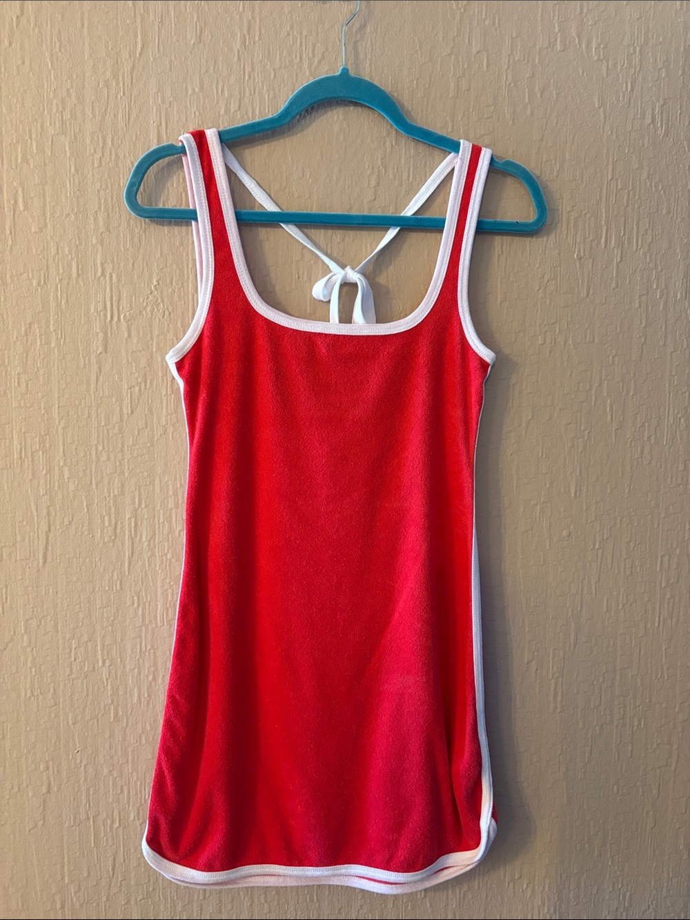 Red Tank Dress Coverup with White Trim XS
